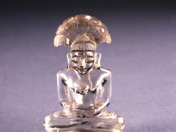 Rock crystal statue of Seated Jain Tirthankara, in a legs folded with hands in lap position